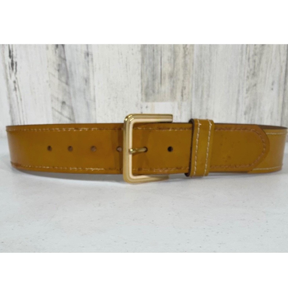 Salvatori‎ Cowhide Leather Belt 34 Mustard Yellow Gold Enamel Buckle Vintage